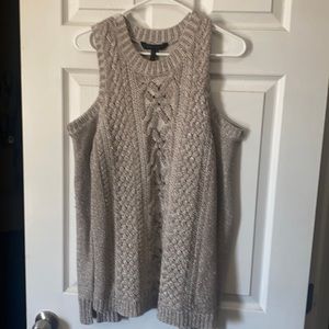 Bcbgmaxazria size L cutout shoulder sweater, acrylic metallic and 40% wool